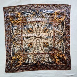 Square Scarf Paisley Blue Yellow Orange Cream